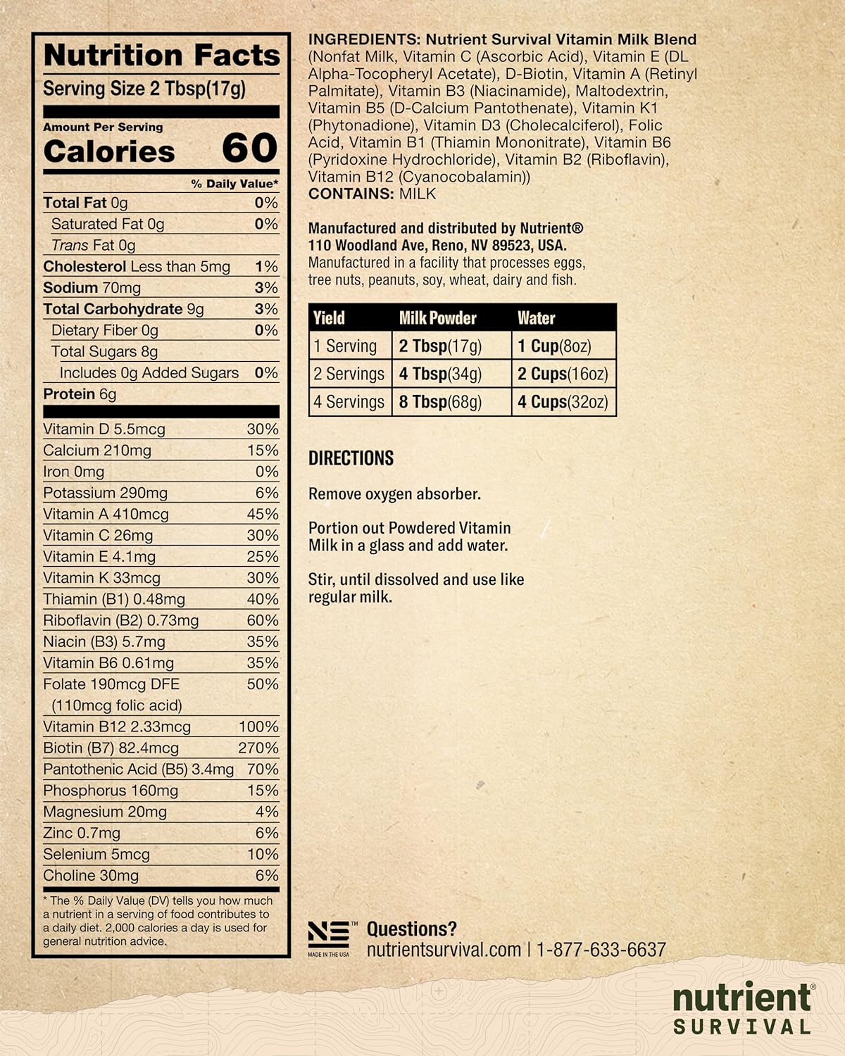 Nutrient Survival Essentials Vitamin Powdered Milk,Vitamin Butter Powder, Powdered Eggs Blend, Freeze Dried Prepper Supplies & Emergency Food Supply, Shelf Stable Up to 25 Years - Image 7